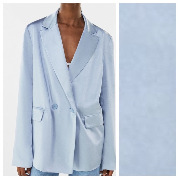 NWT. Bershka Light Blue Satin Effect Tailored Blazer. Size M. - Picture 2 of 9